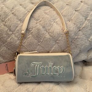 Juicy Couture Juicy in the Sky Barrel Bag - Frosty Green & White Velour NWT Y2K